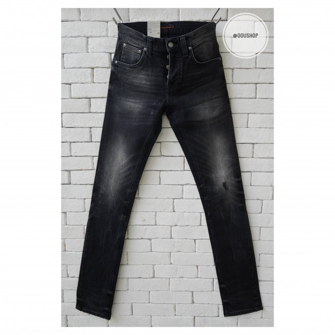 NUDIE JEANS GRIM TIM HENRY REPLICA BLACK SLIM FIT JEANS