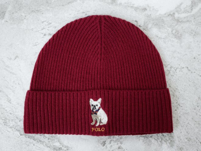 POLO RALPH LAUREN FRENCH BULLDOG EMBROIDERED KNIT BEANIE