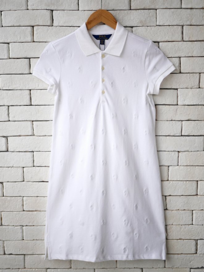 POLO RALPH LAUREN ALLOVER PONY GIRLS STRETCH MESH POLO DRESS