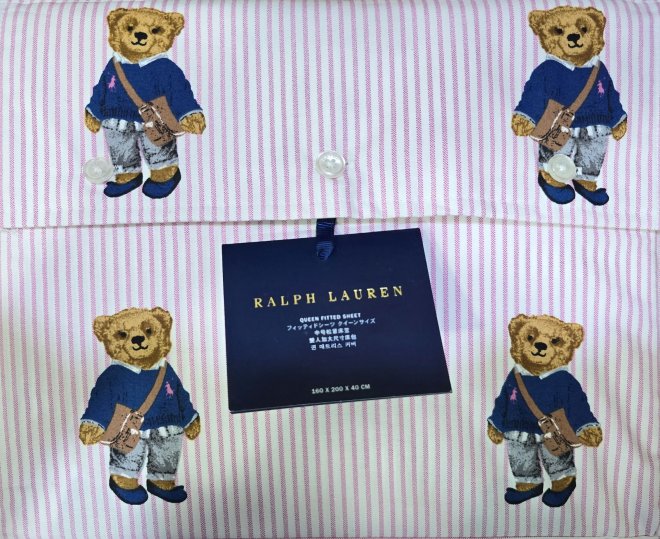 POLO RALPH LAUREN TEDDY BEAR STRIPE QUEEN SHEET