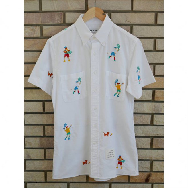 CUBAN SHIRT WITH FLAT FRONT IN SOLID OXFORD WITH SEED BEAD TENNIS 