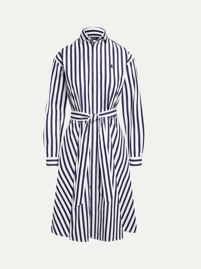 POLO RALPH LAUREN WOMEN BELTED WIDE-STRIPE COTTON SHIRTDRESS