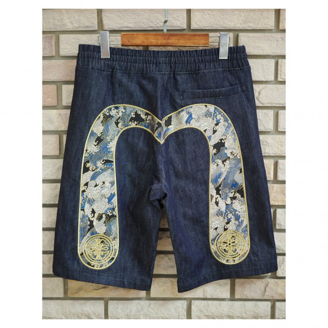 EVISU DAICOCK EMBROIDERY DENIM SHORTS