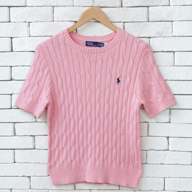 POLO RALPH LAUREN WOMEN COTTON CABLE SHORT SLEEVE JUMPER