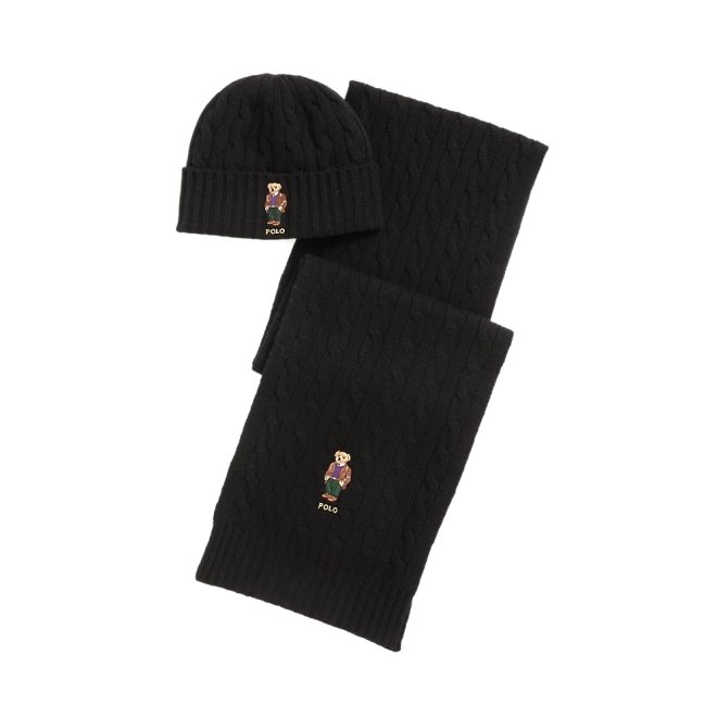 POLO RALPH LAUREN POLO BEAR WOOL-CASHMERE HAT & SCARF SET