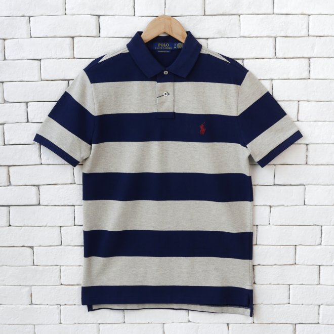 POLO RALPH LAUREN CUSTOM SLIM FIT STRIPED MESH POLO SHIRT