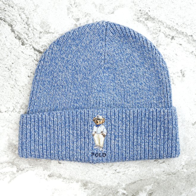 POLO RALPH LAUREN POLO BEAR MARLED COTTON-BLEND BEANIE
