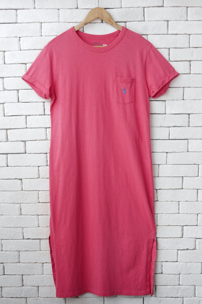 POLO RALPH LAUREN WOMEN COTTON CREWNECK POCKET TEE DRESS