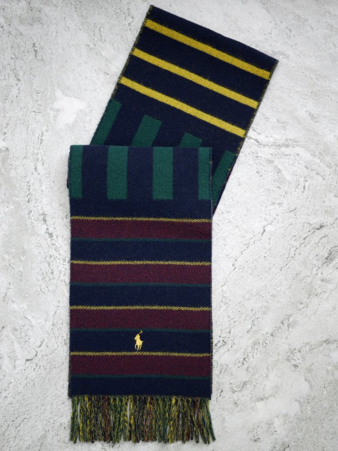 POLO RALPH LAUREN CONTRAST STRIPE WOOL BLEND SCARF