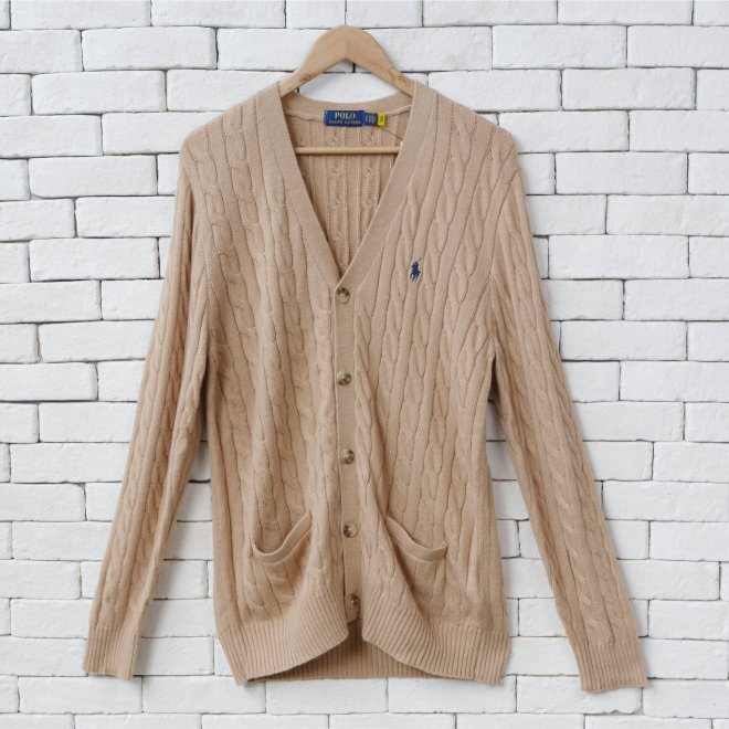 POLO RALPH LAUREN CABLE-KNIT WOOL-CASHMERE CARDIGAN