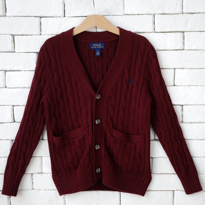 POLO RALPH LAUREN KIDS CABLE-KNIT COTTON V-NECK CARDIGAN