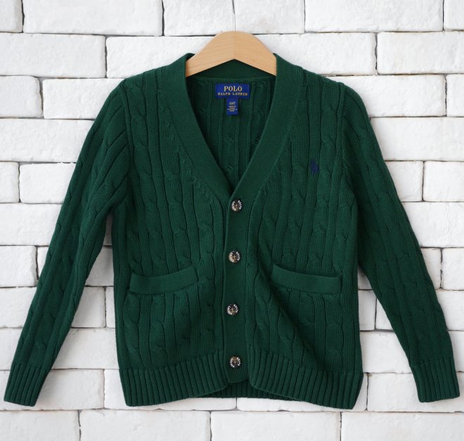 POLO RALPH LAUREN KIDS CABLE-KNIT COTTON V-NECK CARDIGAN