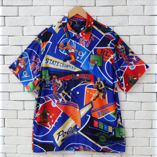 POLO RALPH LAUREN CLASSIC FIT BASKETBALL PRINT CAMP SHIRT