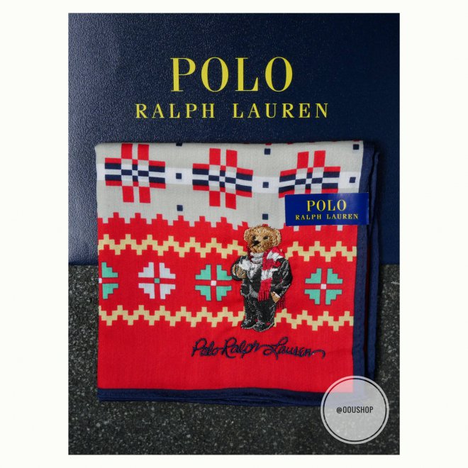 POLO RALPH LAUREN SCARF HANDKERCHIEF POCKET SQUARE POLO BEAR XMAS