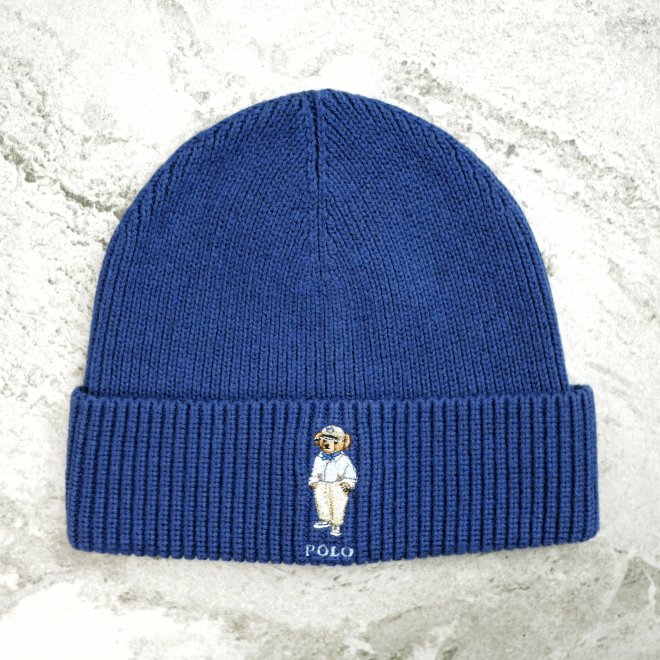 POLO RALPH LAUREN POLO BEAR MARLED COTTON-BLEND BEANIE