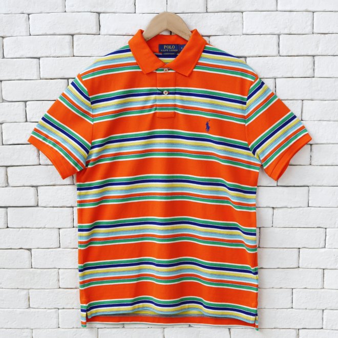 POLO RALPH LAUREN CUSTOM SLIM FIT STRIPED MESH POLO SHIRT