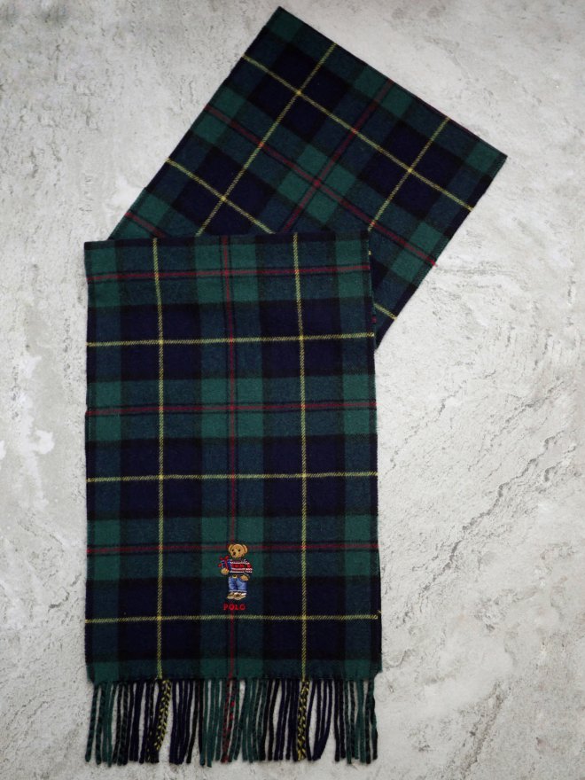 POLO RALPH LAUREN HOLIDAY TARTAN BEAR WOOL SCARF