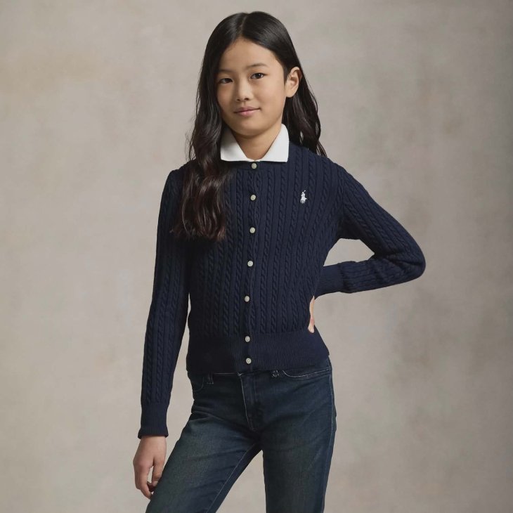 POLO RALPH LAUREN GIRLS MINI-CABLE COTTON CARDIGAN