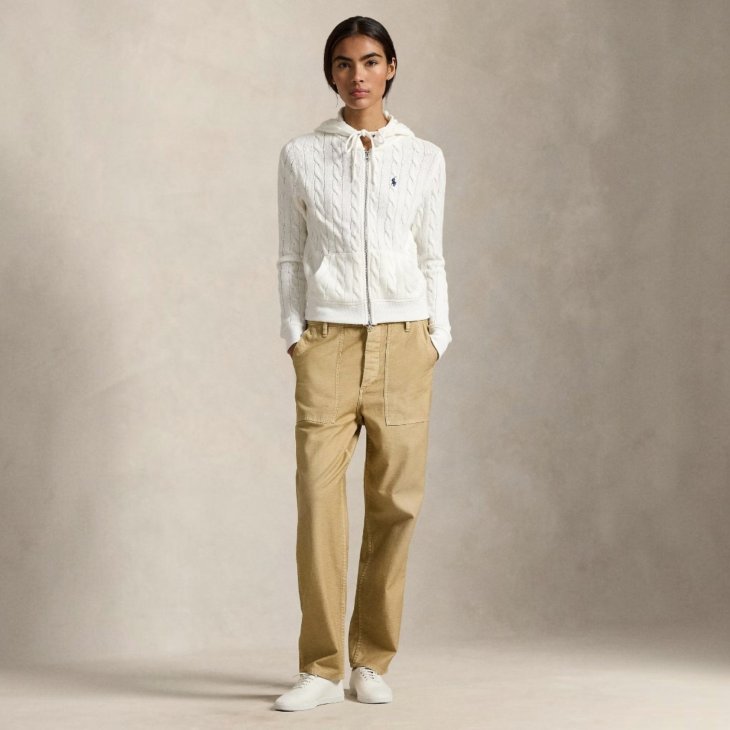 POLO RALPH LAUREN WOMEN CABLE-KNIT COTTON FULL ZIP HOODIE