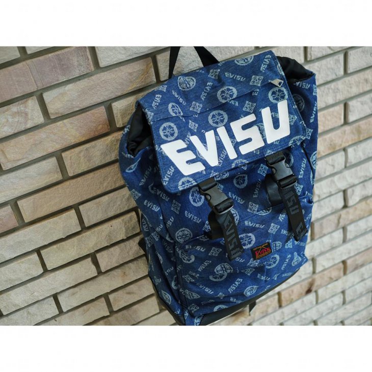 EVISU Kamon and Logo Jacquard Denim Backpack