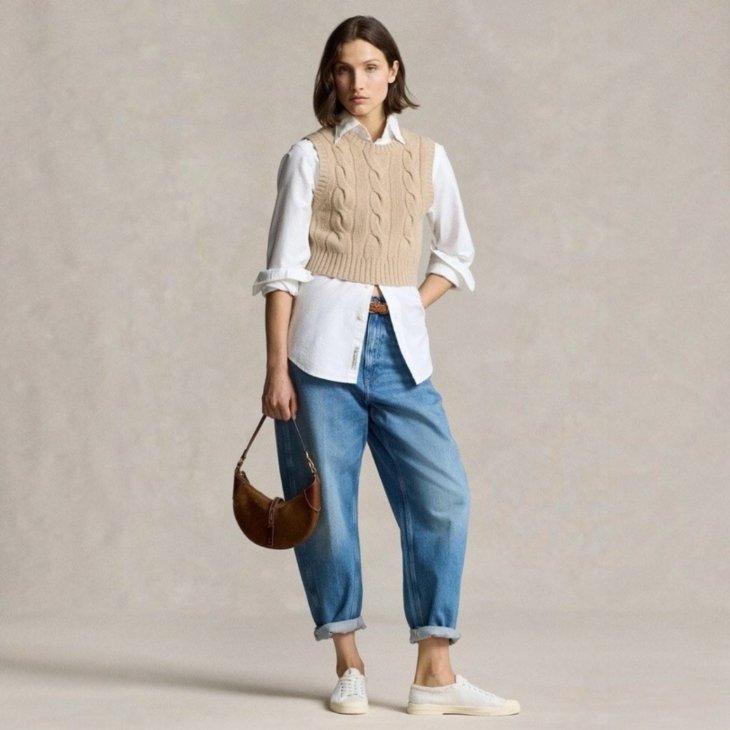 POLO RALPH LAUREN WOMEN CROPPED CABLE WOOL-CASHMERE SWEATER