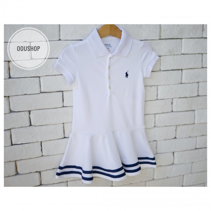 POLO RALPH LAUREN KIDS STRIPED STRETCH MESH POLO DRESS