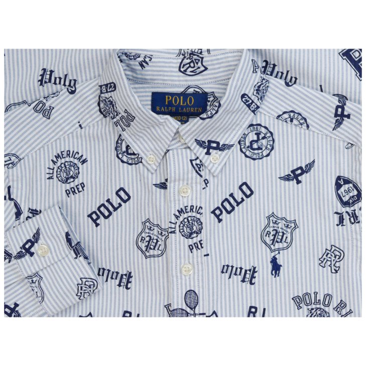 POLO RALPH LAUREN BOYS STRIPED COTTON OXFORD GRAPHIC SHIRT