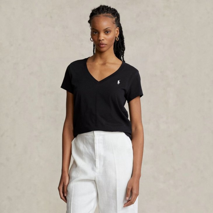 POLO RALPH LAUREN WOMEN COTTON JERSEY V-NECK TEE