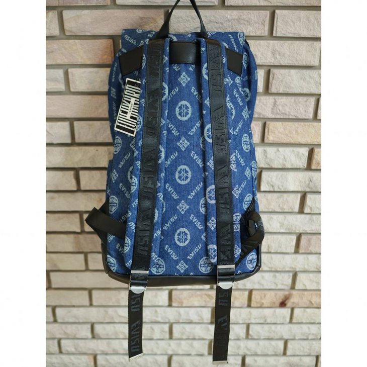 EVISU Kamon and Logo Jacquard Denim Backpack
