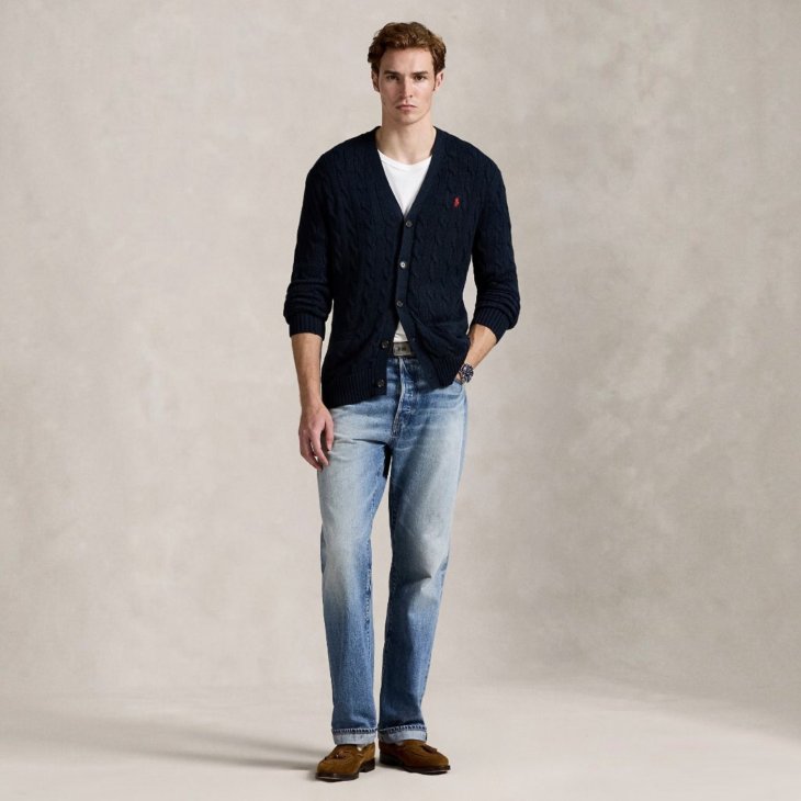 POLO RALPH LAUREN CABLE-KNIT WOOL-CASHMERE CARDIGAN