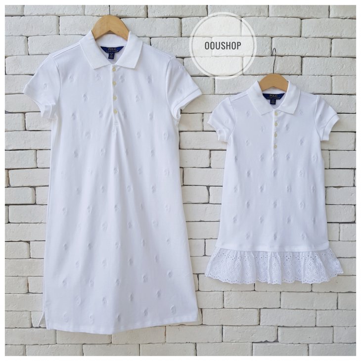 POLO RALPH LAUREN ALLOVER PONY KIDS EYELET STRETCH MESH POLO DRESS