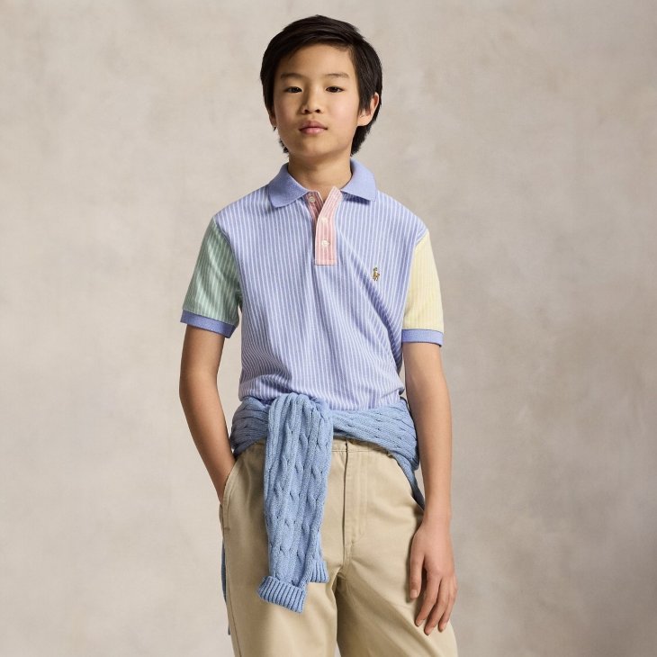 POLO RALPH LAUREN BOYS STRIPED OXFORD MESH POLO SHIRT