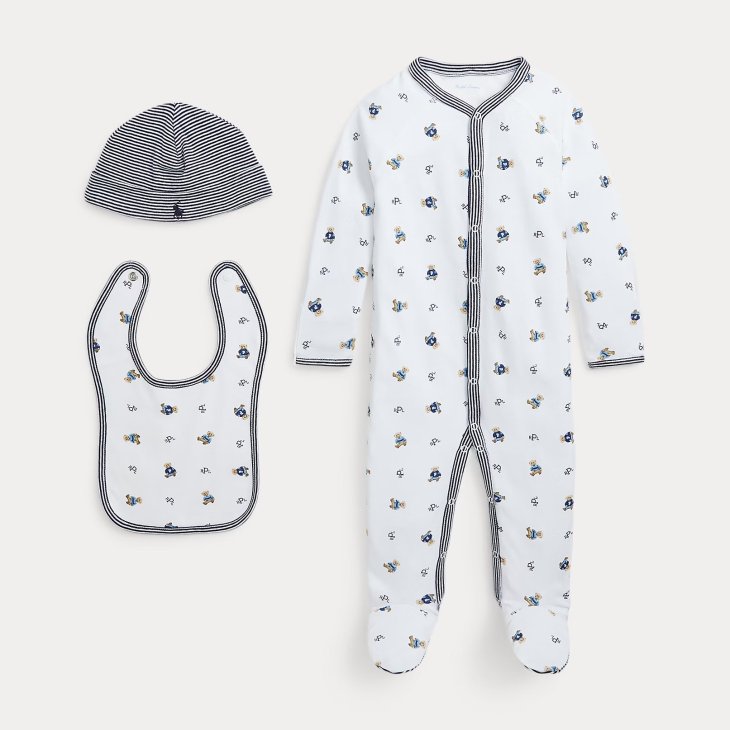 POLO RALPH LAUREN BABY POLO BEAR COTTON THREE-PIECE GIFT SET
