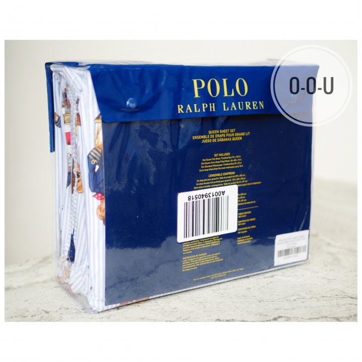 POLO RALPH LAUREN TEDDY BEAR STRIPE QUEEN SHEET SET