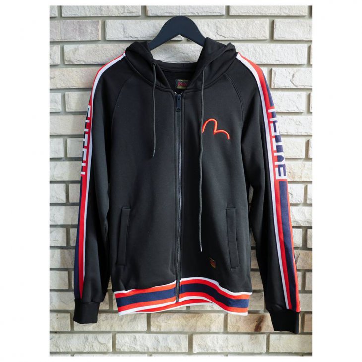 EVISU ZIP-UP HOODIE WITH EVISU LOGO JACQUARD TRIMS