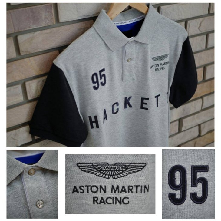 HACKETT ASTON MARTIN RACING Duo-tone cotton-blend short-sleeved polo shirt