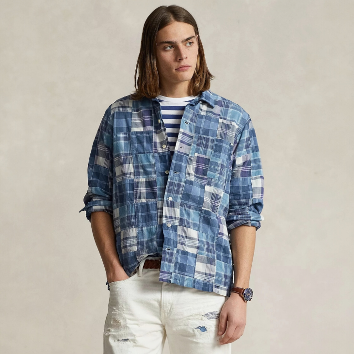 POLO RALPH LAUREN CLASSIC FIT PATCHWORK MADRAS CAMP SHIRT