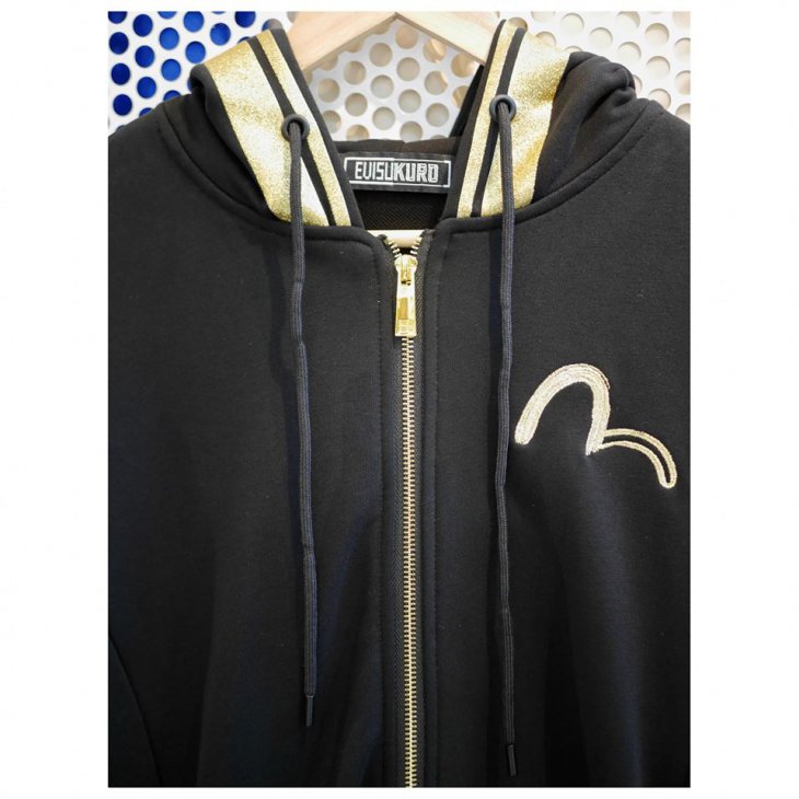 EVISU KURO ZIP-UP HOODIE WITH GLITTER STRIPES PRINT