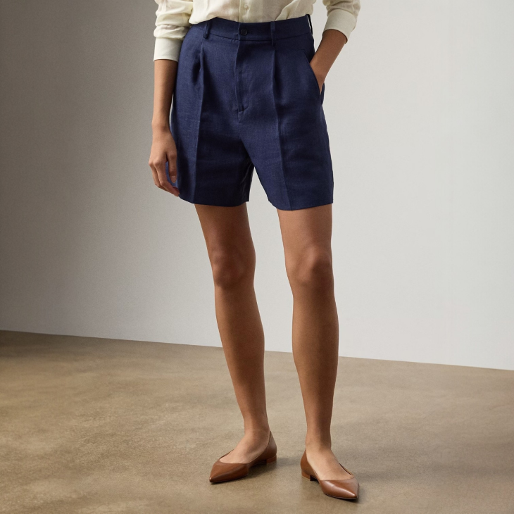 POLO RALPH LAUREN WOMEN TRACY PLEATED LINEN SHORT