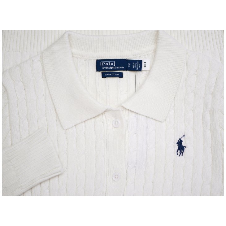 POLO RALPH LAUREN CABLE KNIT COTTON POLO CARDIGAN