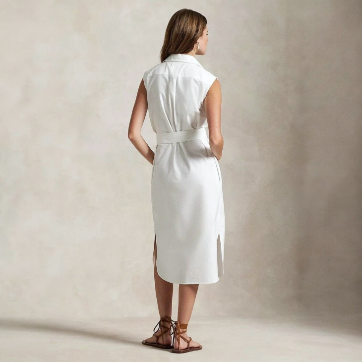 POLO RALPH LAUREN BELTED OXFORD SLEEVELESS SHIRTDRESS