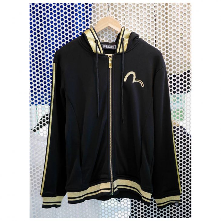 EVISU KURO ZIP-UP HOODIE WITH GLITTER STRIPES PRINT