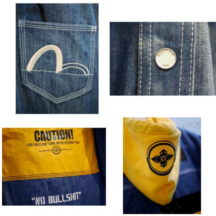 EVISUKURO TAPED HOODED DENIM JACKET