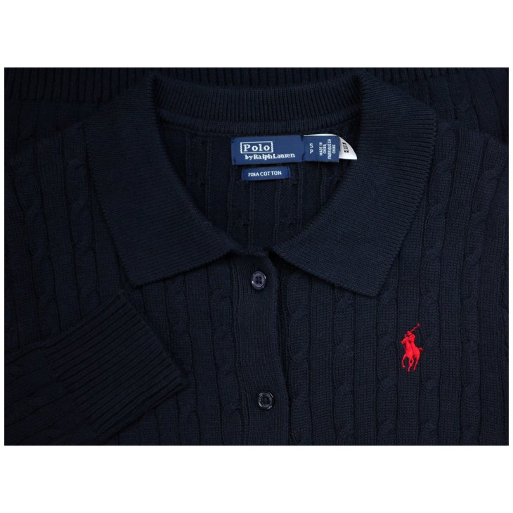 POLO RALPH LAUREN CABLE KNIT COTTON POLO CARDIGAN