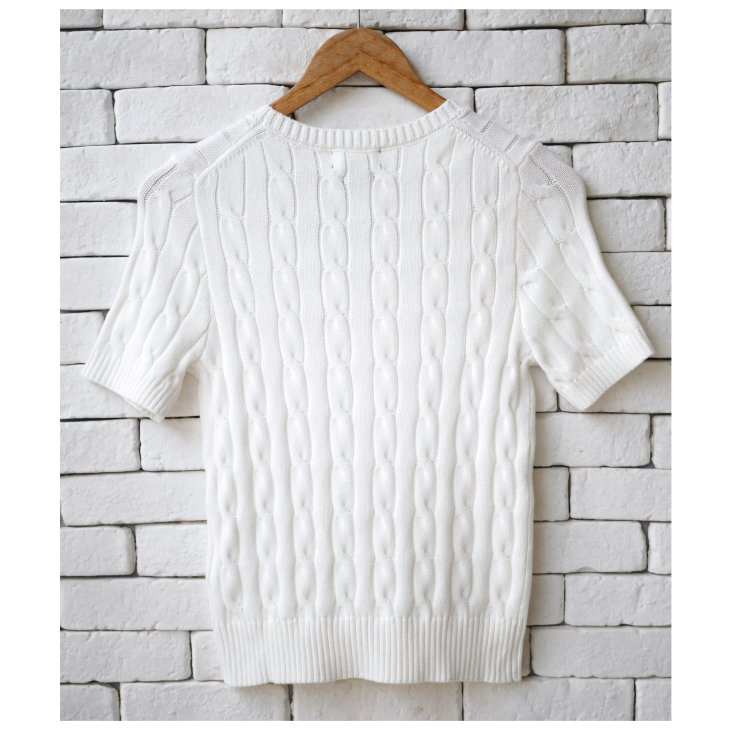 ️POLO RALPH LAUREN WOMEN CABLE-KNIT COTTON SHORT-SLEEVE SWEATER