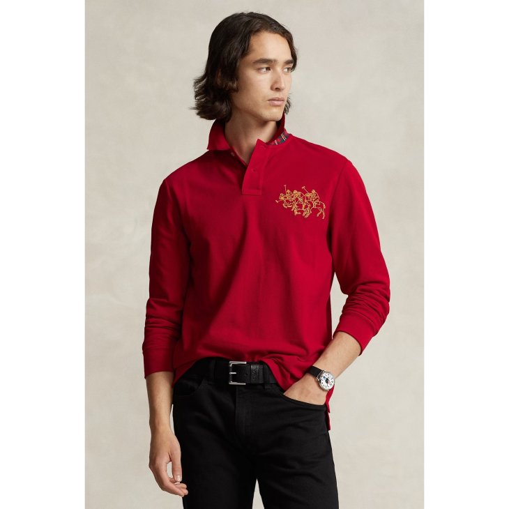 POLO RALPH LAUREN CUSTOM SLIM FIT LUNAR NEW YEAR TRIPLE PONY POLO SHIRT