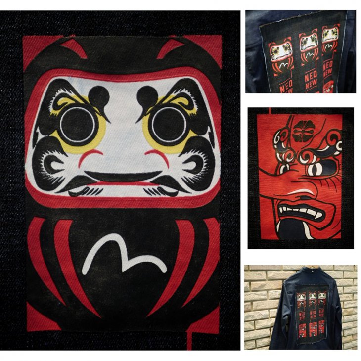 EVISU DENIM SHIRT WITH DARUMA PRINTED PATCH
