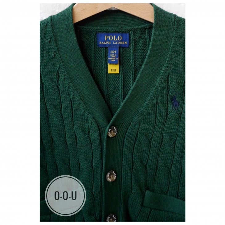 POLO RALPH LAUREN KIDS CABLE-KNIT COTTON V-NECK CARDIGAN