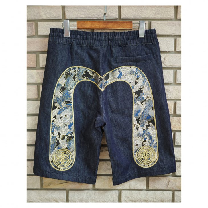 EVISU DAICOCK EMBROIDERY DENIM SHORTS