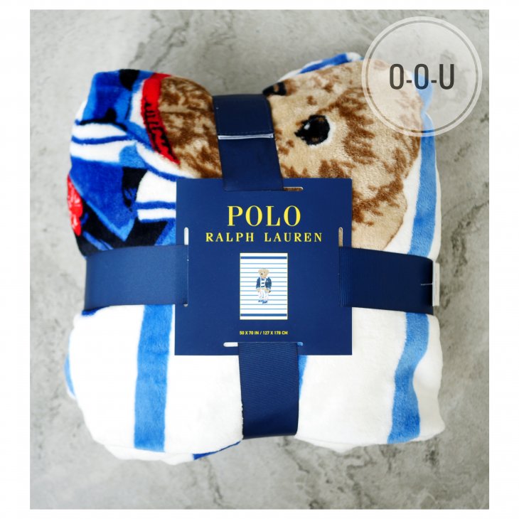 POLO RALPH LAUREN POLO BEAR STRIPED THROW BLANKET